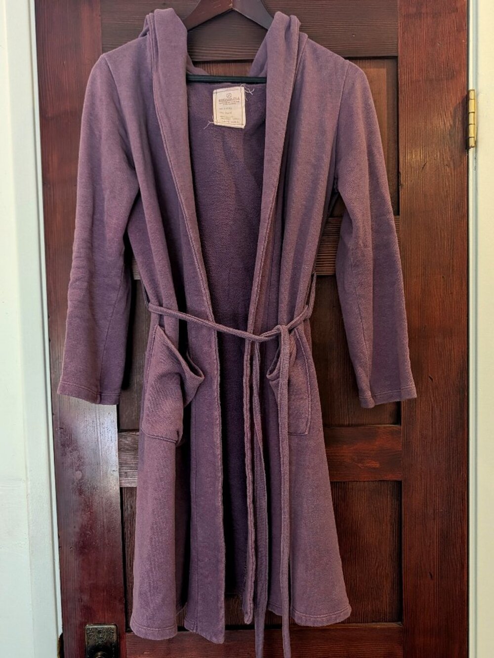 Small Plum Bohemian Folk Hooded Wrap Long Jacket Fleece Hemp Cotton